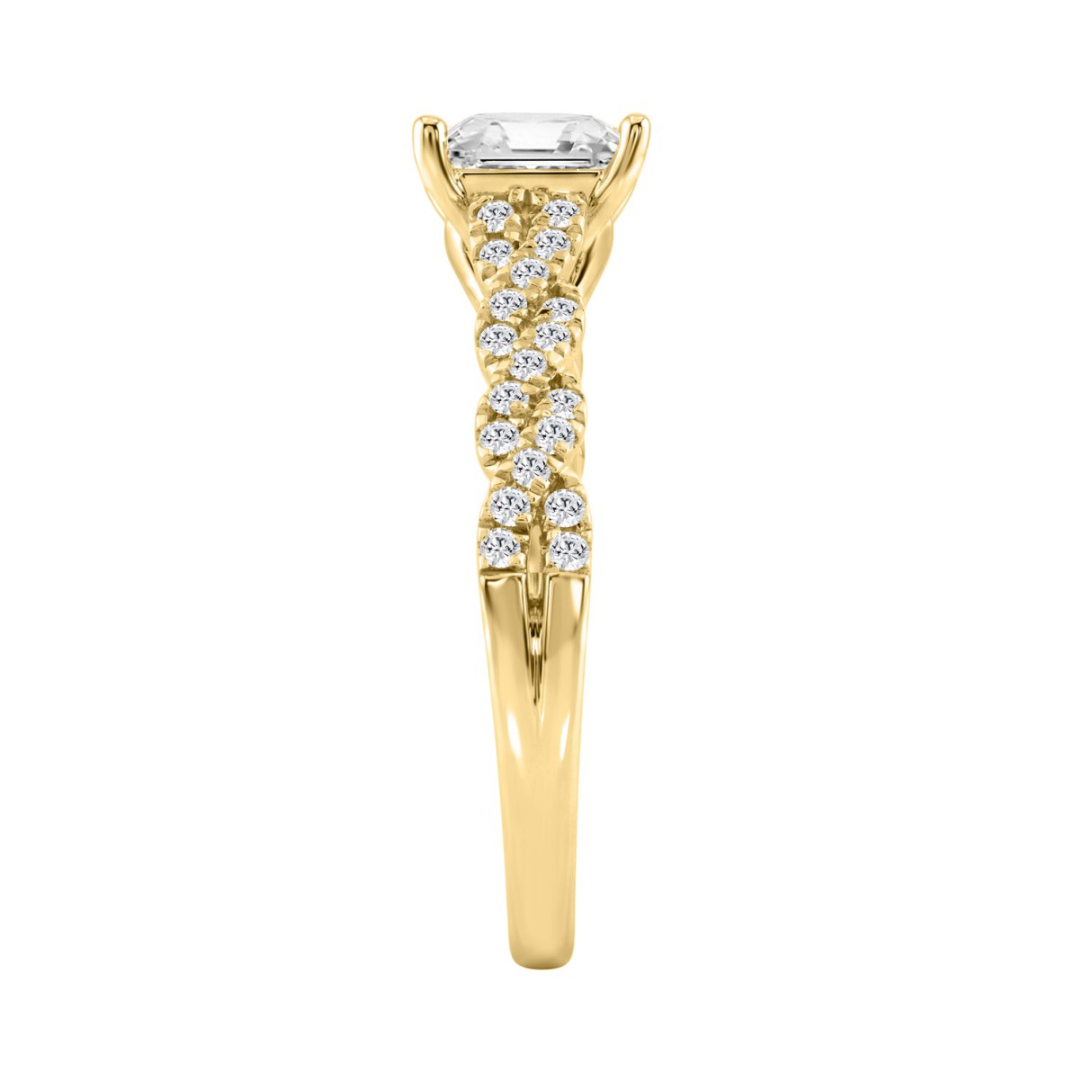 14K YELLOW GOLD 1 1/4CT ROUND/PRINCESS DIAMOND LADIES BRIDAL RING (CENTER STONE PRINCESS DIAMOND 1CT)