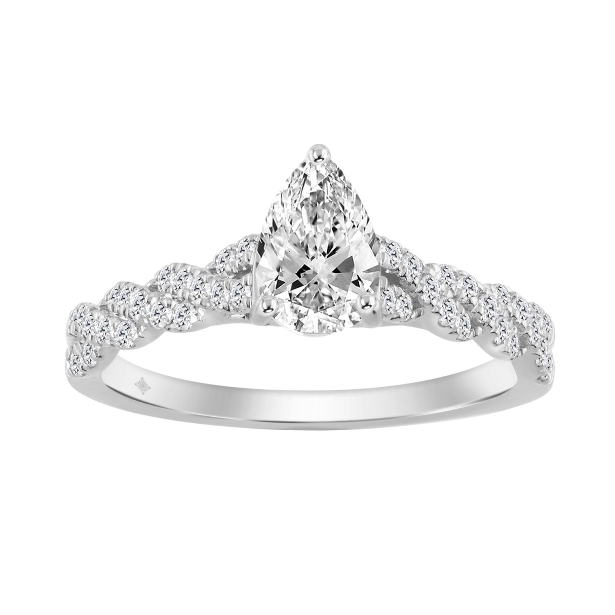 14K WHITE GOLD 1 1/4CT ROUND/PEAR DIAMOND LADIES B...