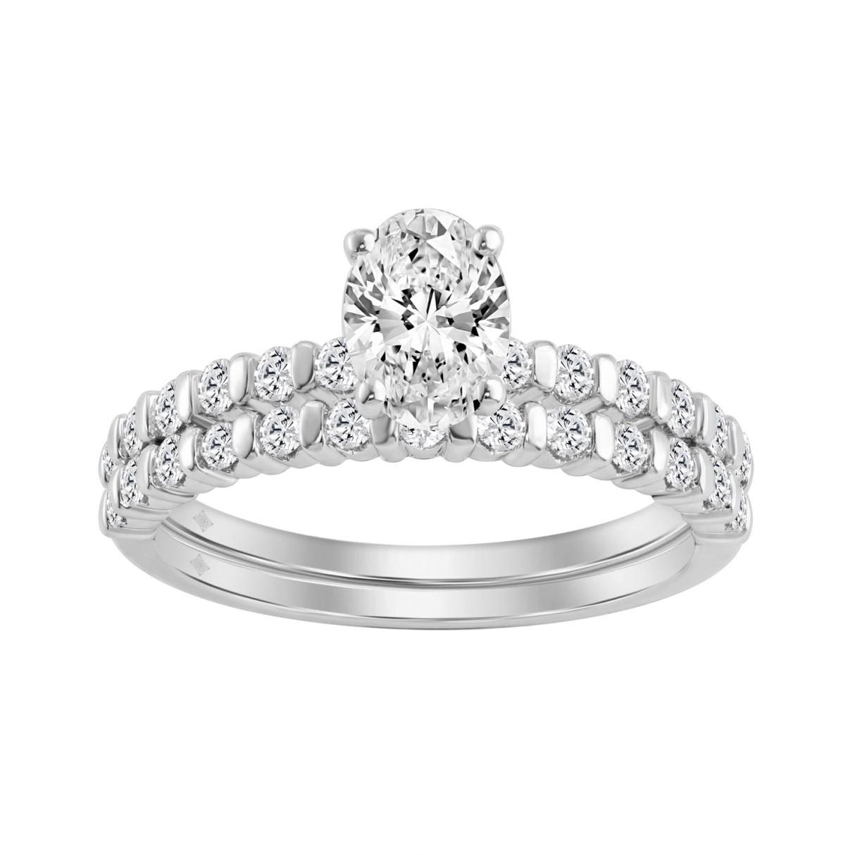 14K WHITE GOLD 1 1/4CT ROUND/OVAL DIAMOND LADIES BRIDAL SET (CENTER STONE OVAL DIAMOND 3/4CT)