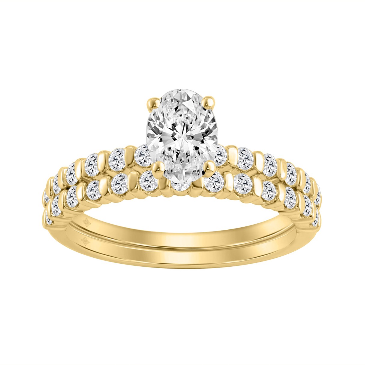 14K YELLOW GOLD 1 1/4CT ROUND/OVAL DIAMOND LADIES BRIDAL SET (CENTER STONE OVAL DIAMOND 3/4CT)
