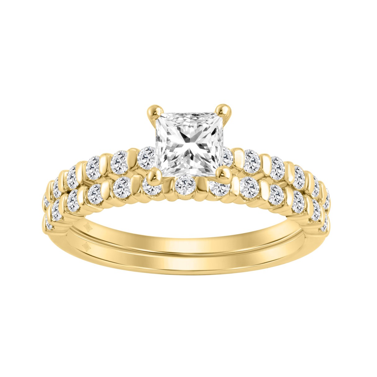 14K YELLOW GOLD 1 1/4CT ROUND/PRINCESS DIAMOND LAD...
