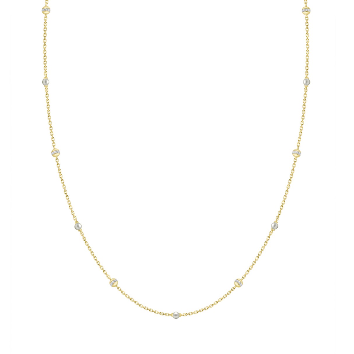 Luxury Round/Pearl Diamond Necklace 10K Yellow Gold 1/3CT Elegant Ladies Jewelry (Color F-G -Clarity VS1/VS2)
