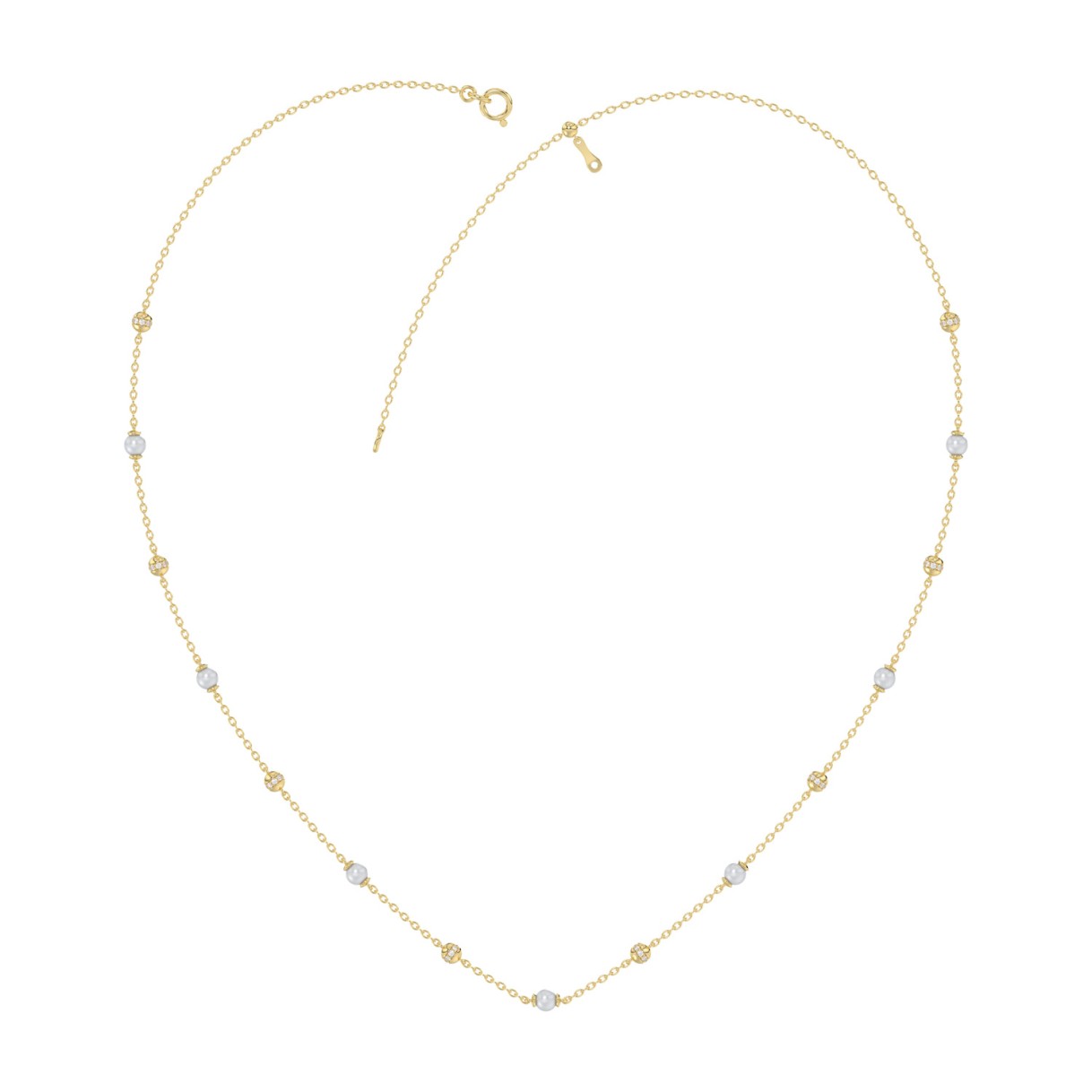 Luxury Round/Pearl Diamond Necklace 10K Yellow Gol...