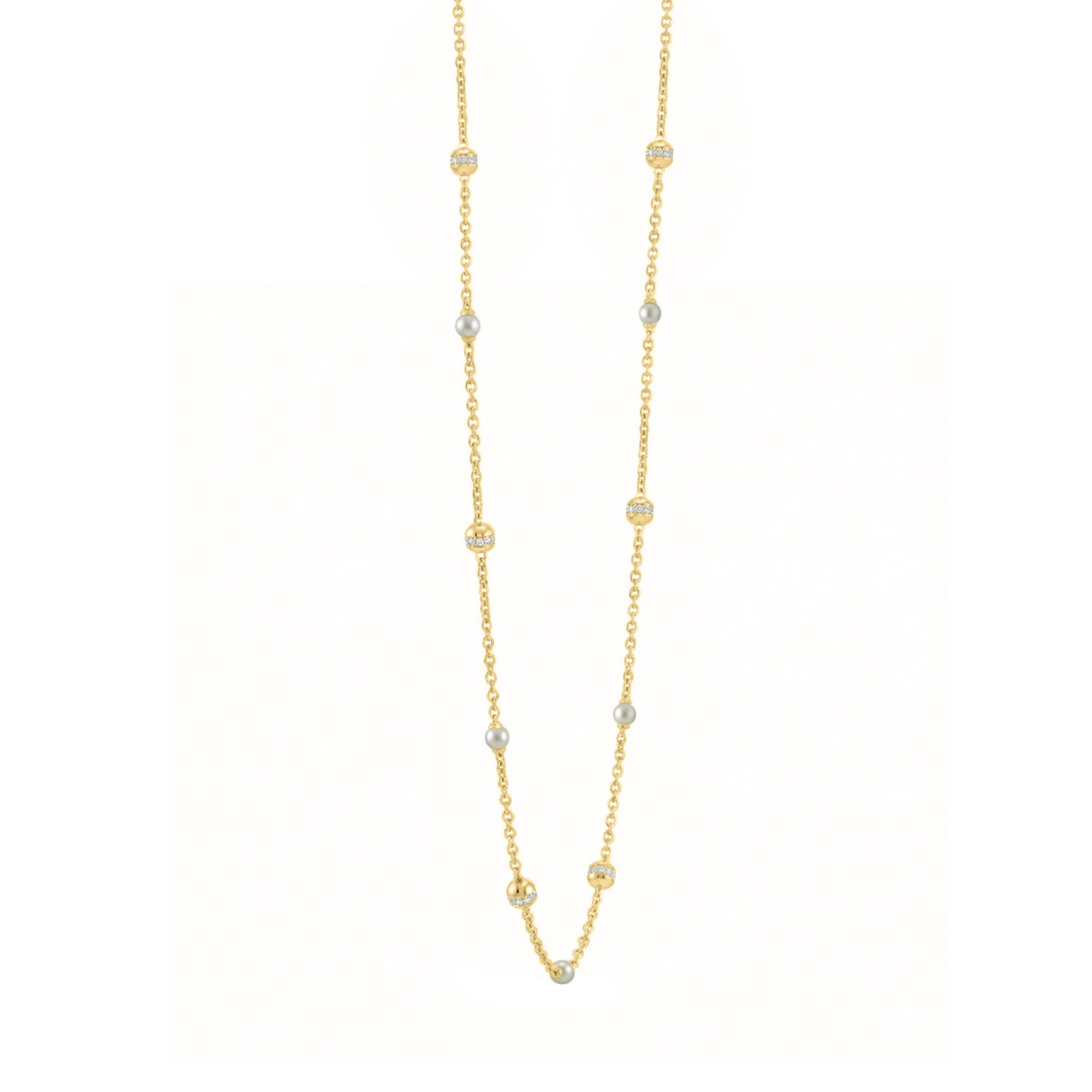 Luxury Round/Pearl Diamond Necklace 10K Yellow Gold 1/3CT Elegant Ladies Jewelry (Color F-G -Clarity VS1/VS2)