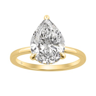 14K YELLOW GOLD 3.00CT ROUND/PEAR DIAMOND LADIES RING (CENTER STONE PEAR DIAMOND 3CT)