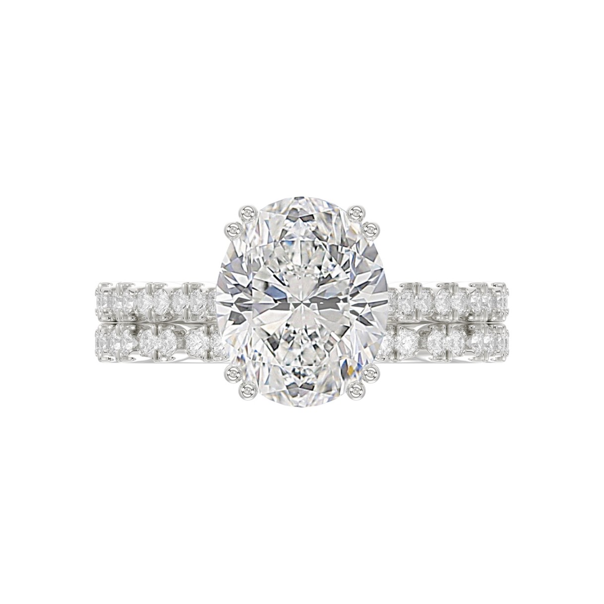 Ladies 14K White Gold Ladies Elegance- Bridal Set  3 1/3CT Round & Oval Diamonds 3.00CT Oval Center stone (Color F-G  Clarity VS1/VS2)