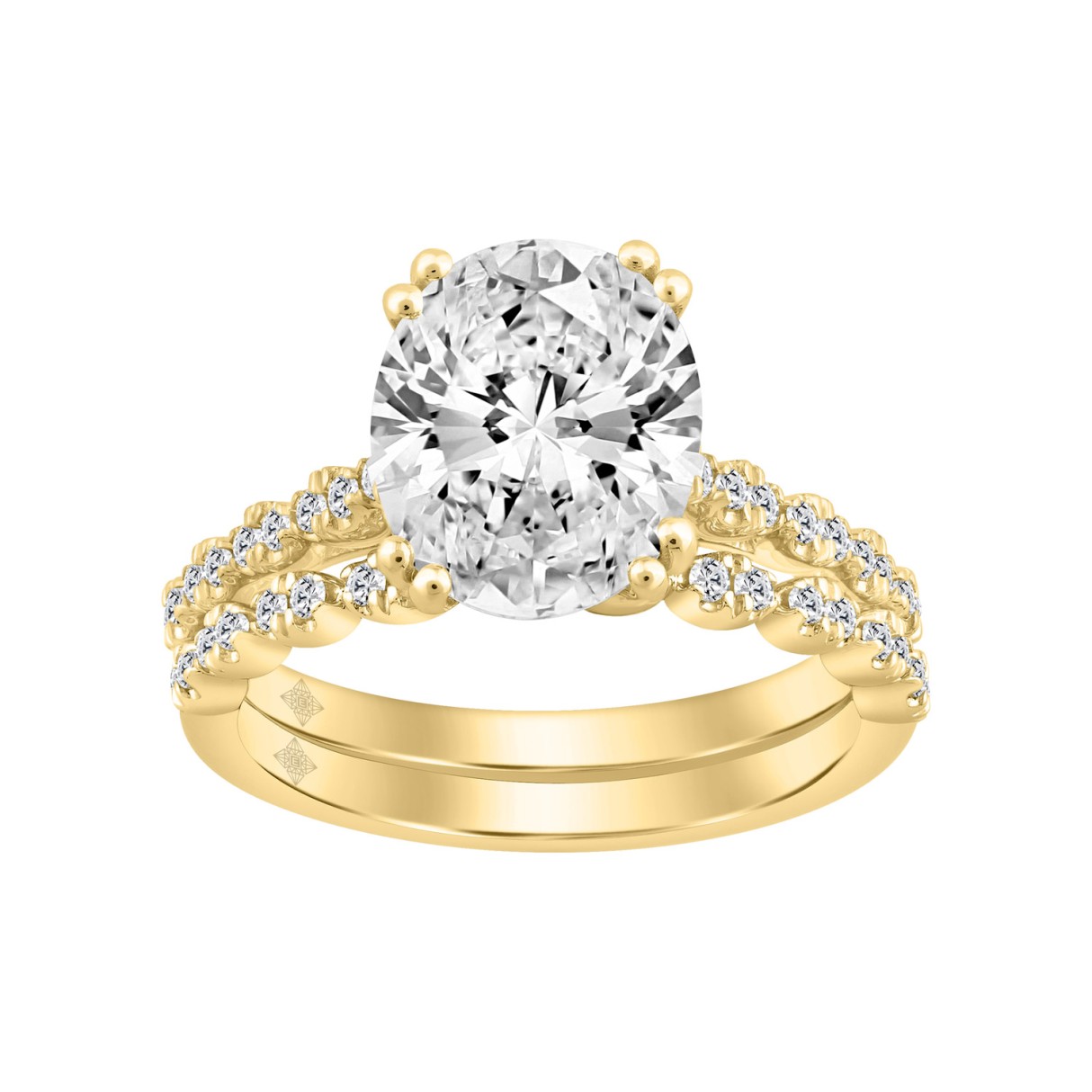 Ladies 14K Yellow Gold Ladies Elegance- Bridal Set  3 1/3CT Round & Oval Diamonds 3.00CT Oval Center stone (Color F-G  Clarity VS1/VS2)