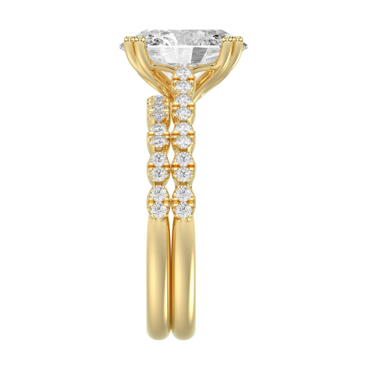 Ladies 14K Yellow Gold Ladies Elegance- Bridal Set  3 1/3CT Round & Oval Diamonds 3.00CT Oval Center stone (Color F-G  Clarity VS1/VS2)