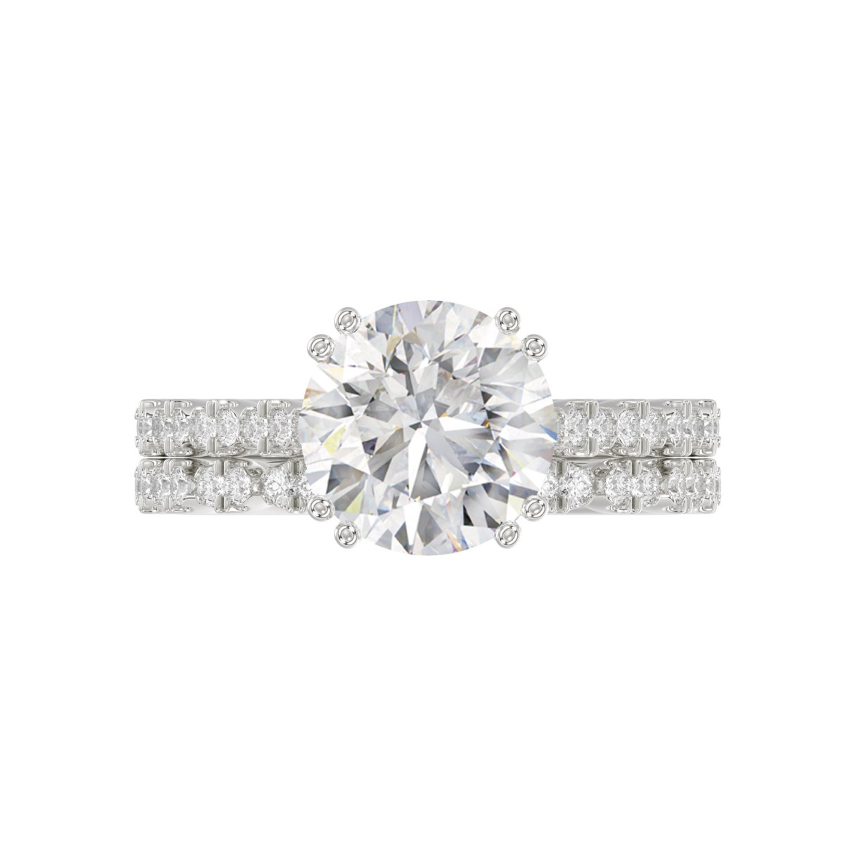 Ladies 14K White Gold Ladies Elegance- Bridal Set  3 1/3CT Round Diamond 3.00CT Round Center stone (Color F-G -Clarity VS1/VS2)