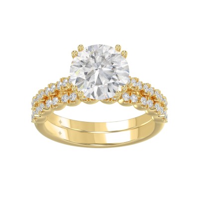 Ladies 14K Yellow Gold Ladies Elegance- Bridal Set  3 1/3CT Round Diamond 3.00CT Round Center stone (Color F-G -Clarity VS1/VS2)