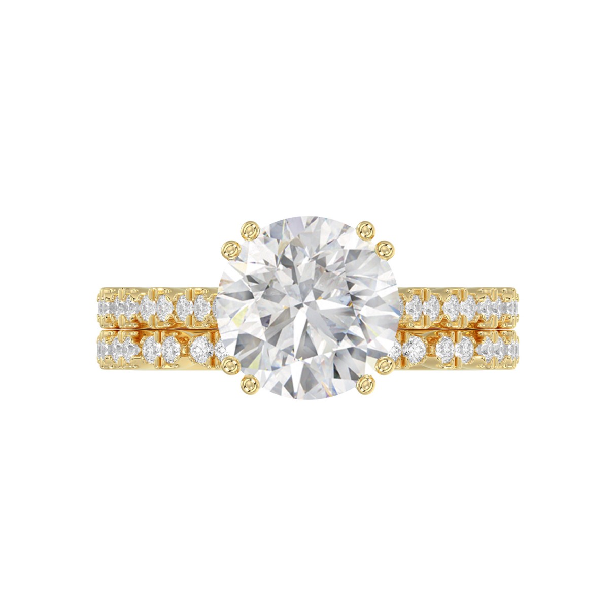 Ladies 14K Yellow Gold Ladies Elegance- Bridal Set  3 1/3CT Round Diamond 3.00CT Round Center stone (Color F-G -Clarity VS1/VS2)