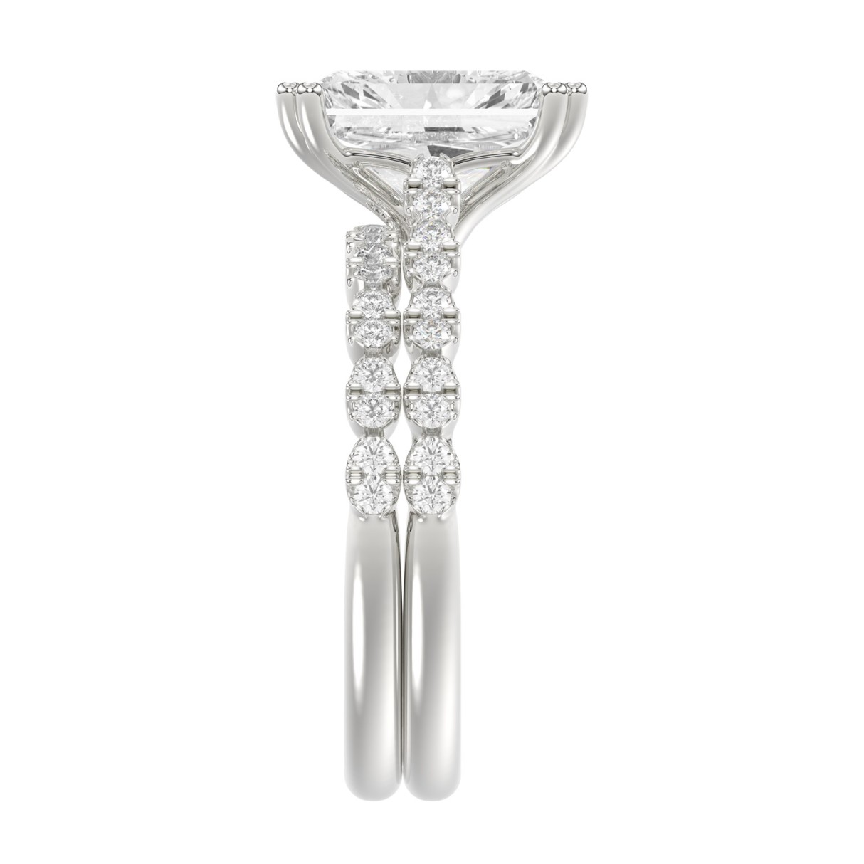 Ladies 14K White Gold Ladies Elegance- Bridal Set  3 1/3CT Round & Radiant Diamond 3.00CT Radiant Center stone (Color F-G -Clarity VS1/VS2)