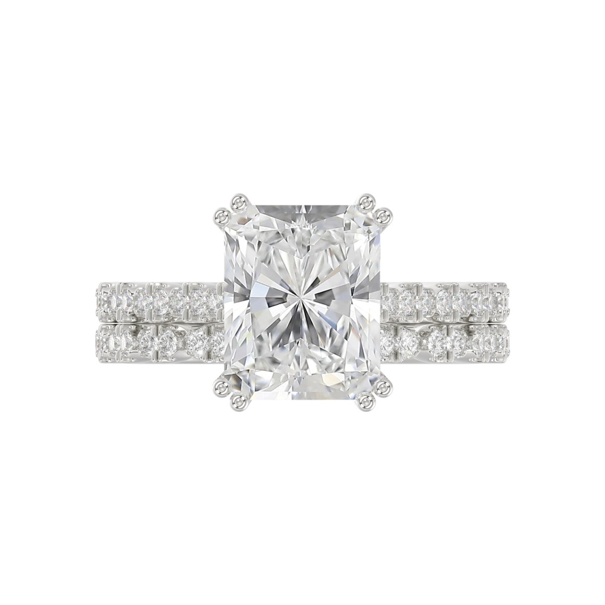 Ladies 14K White Gold Ladies Elegance- Bridal Set  3 1/3CT Round & Radiant Diamond 3.00CT Radiant Center stone (Color F-G -Clarity VS1/VS2)