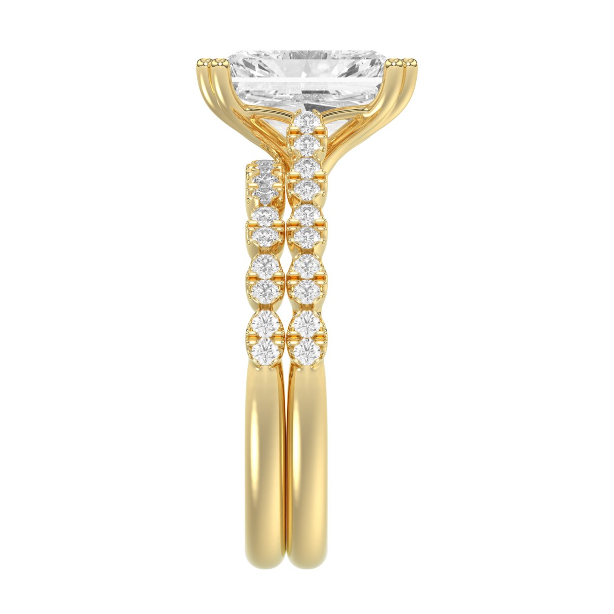 Ladies 14K Yellow Gold Ladies Elegance- Bridal Set  3 1/3CT Round & Radiant Diamond 3.00CT Radiant Center stone (Color F-G -Clarity VS1/VS2)