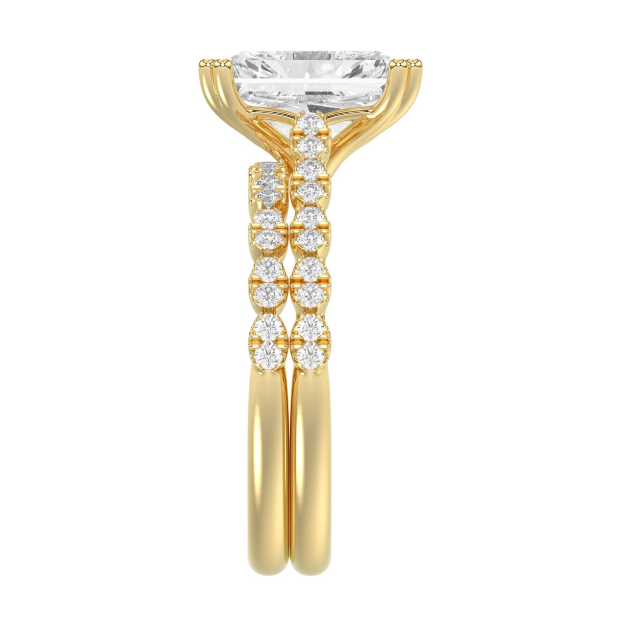 Ladies 14K Yellow Gold Ladies Elegance- Bridal Set  3 1/3CT Round & Radiant Diamond 3.00CT Radiant Center stone (Color F-G -Clarity VS1/VS2)