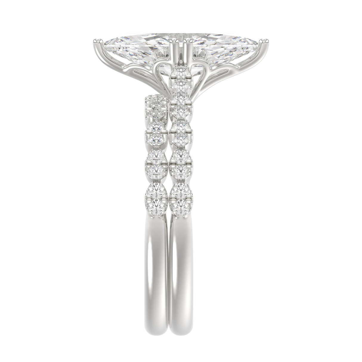 Ladies 14K White Gold Ladies Elegance- Bridal Set  3 1/3CT Round & Marquise Diamonds 3.00CT Marquise Center stone (Color F-G -Clarity VS1/VS2)