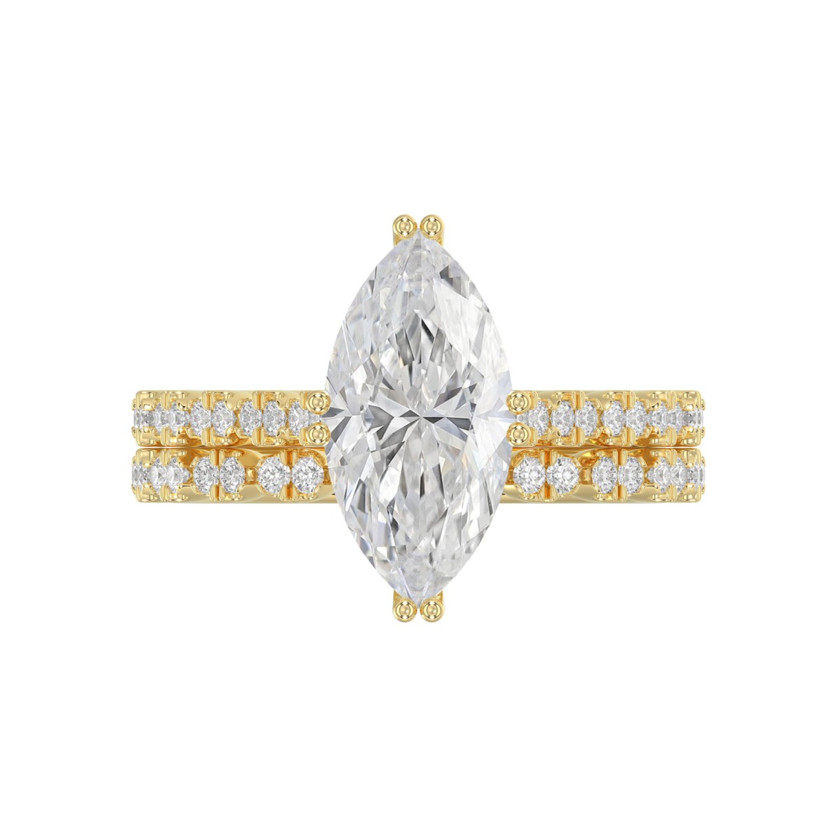 Ladies 14K Yellow Gold Ladies Elegance- Bridal Set  3 1/3CT Round & Marquise Diamonds 3.00CT Marquise Center stone (Color F-G -Clarity VS1/VS2)
