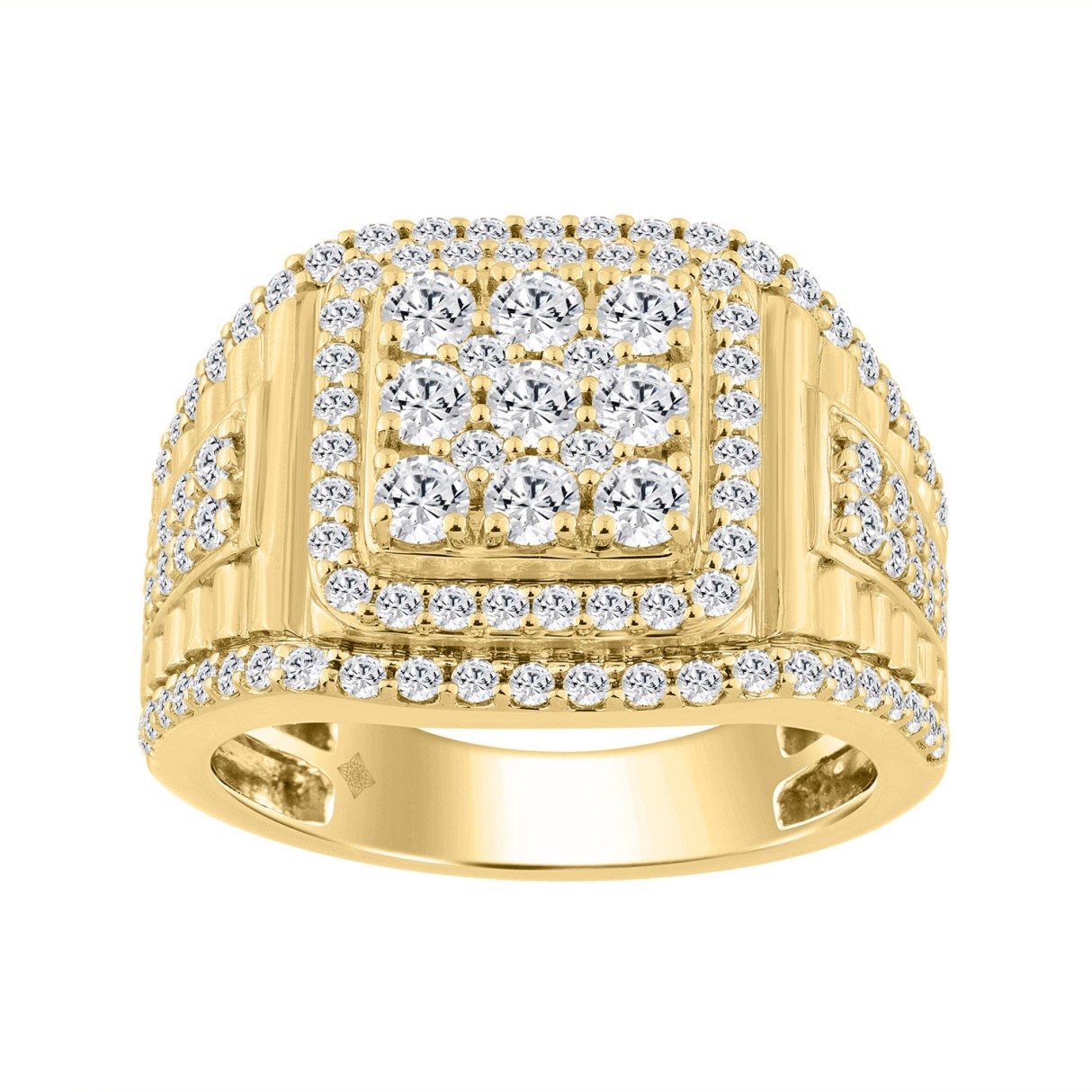 Men's 10K Yellow Gold Cluster Ring with 2.00 CT Ro...