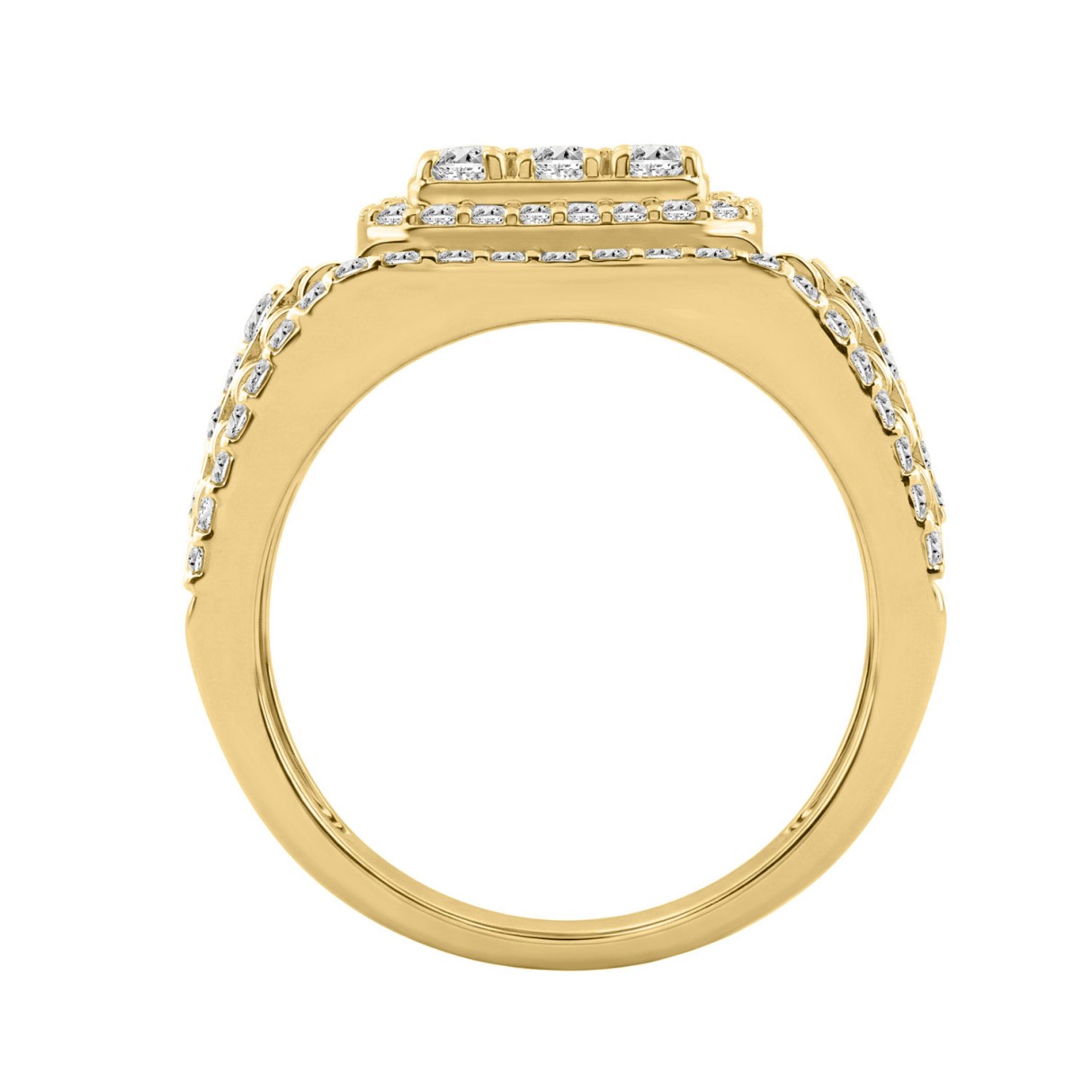 Men's 10K Yellow Gold Cluster Ring with 2.00 CT Round Diamonds Diamond Fashion Ring
