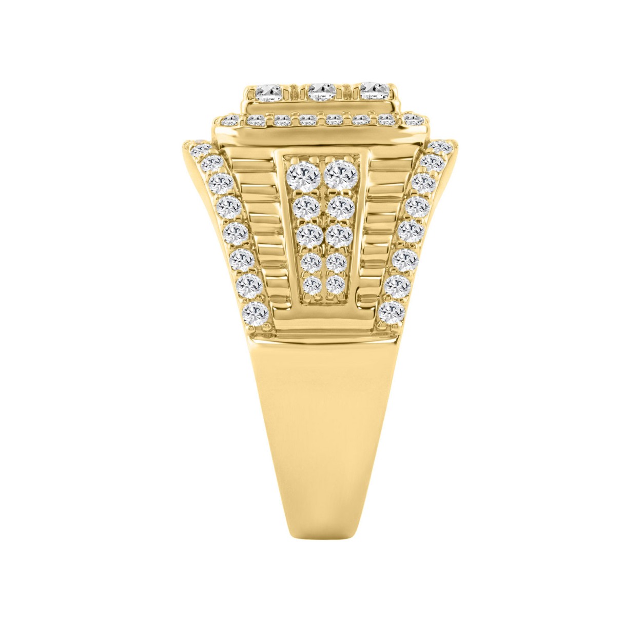 Men's 10K Yellow Gold Cluster Ring with 2.00 CT Round Diamonds Diamond Fashion Ring