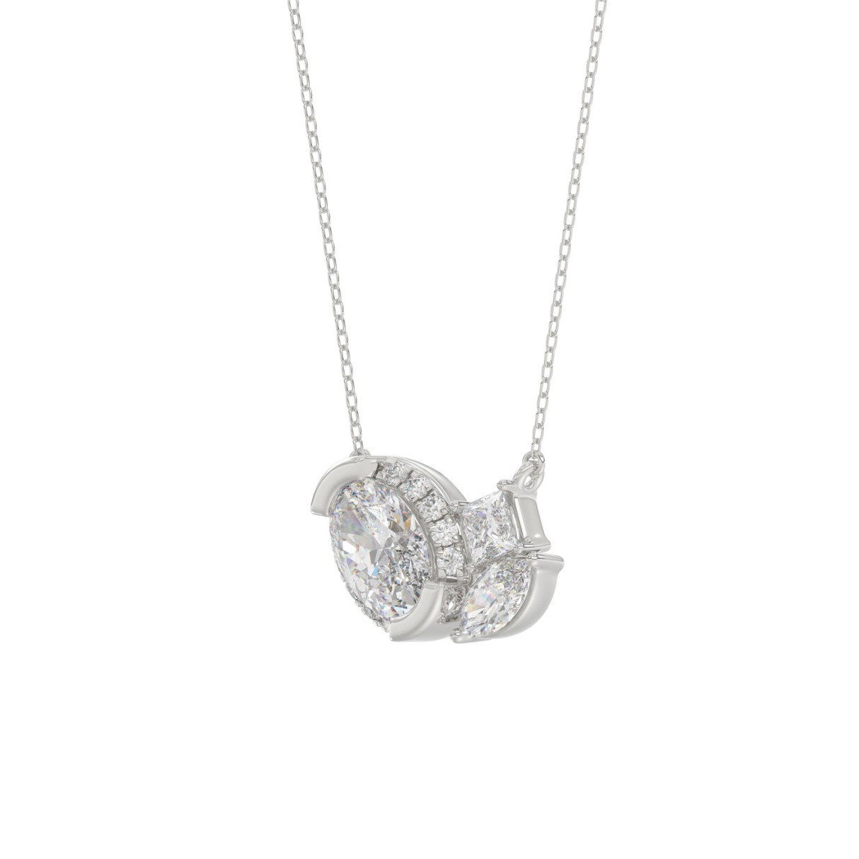 Solid 14K White Gold 3/4CT Oval/Round/Marquise/Princess cut Lab Grown Diamond Ladies Necklace (Color F-G -Clarity VS1/VS2)