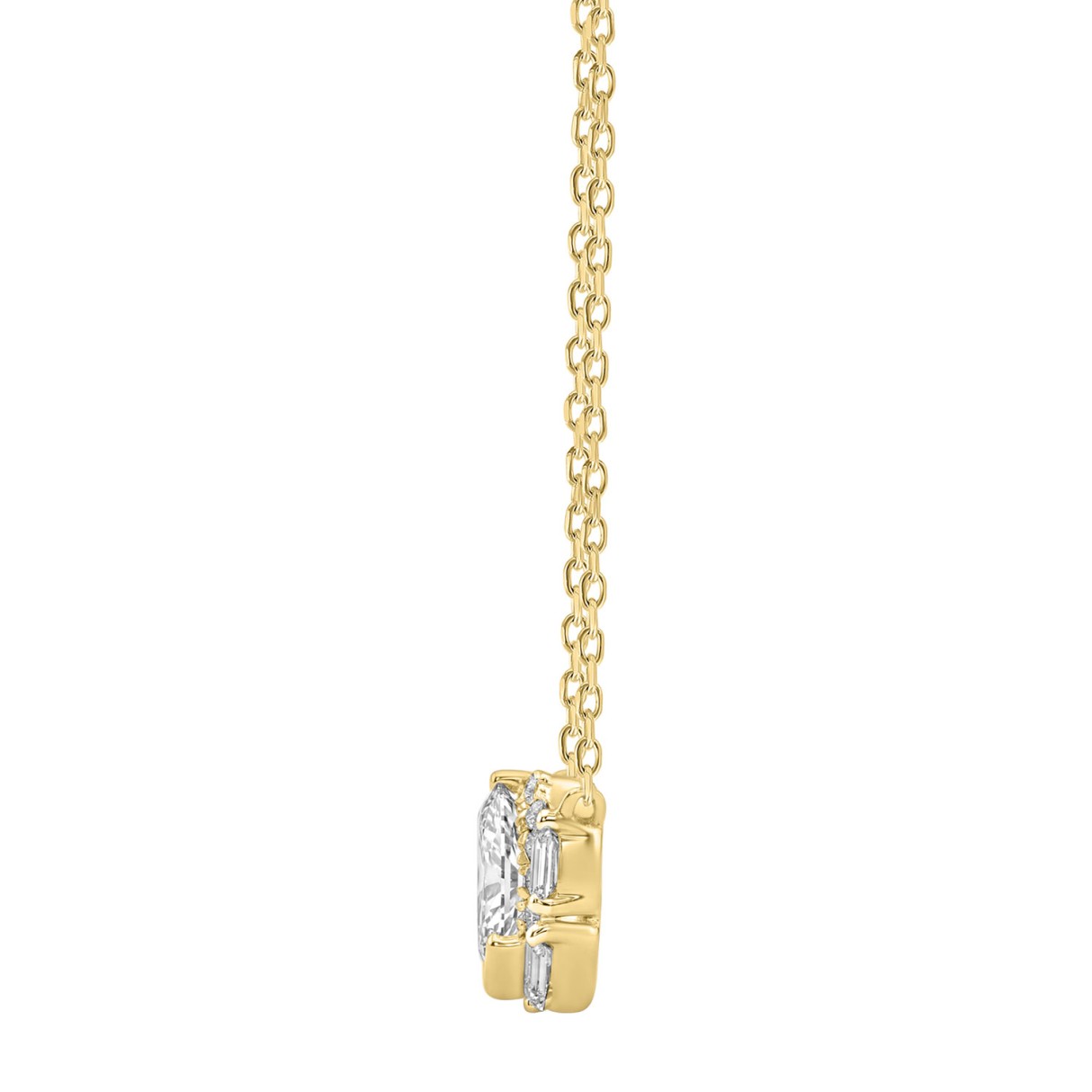 Elegant 14K Yellow Gold Three-Stone Diamond Necklace 3/4Ct With Oval, Marquise, Round And Princess Cut Diamonds