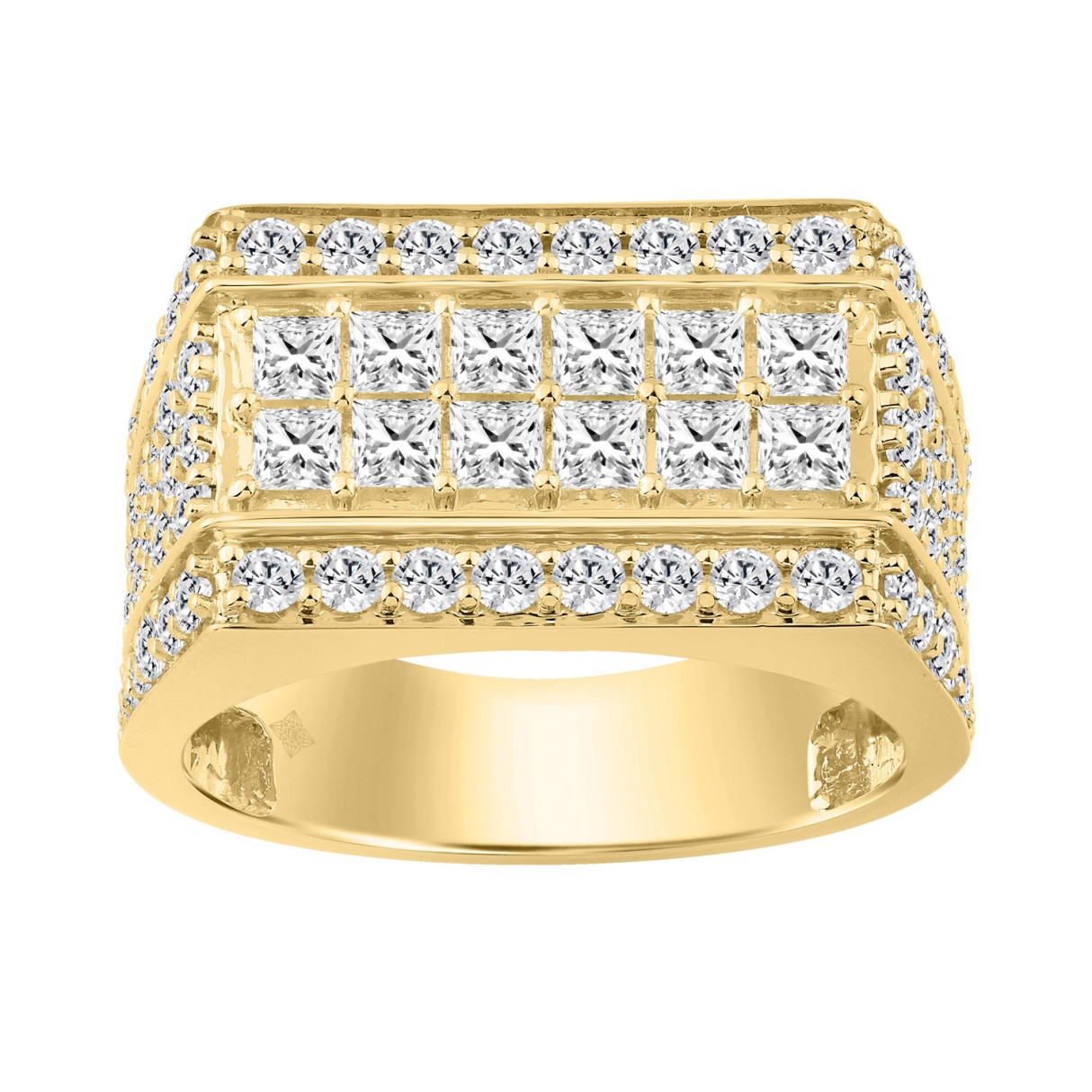 14K YELLOW GOLD 3.00CT ROUND/PRINCESS DIAMOND MEN'...