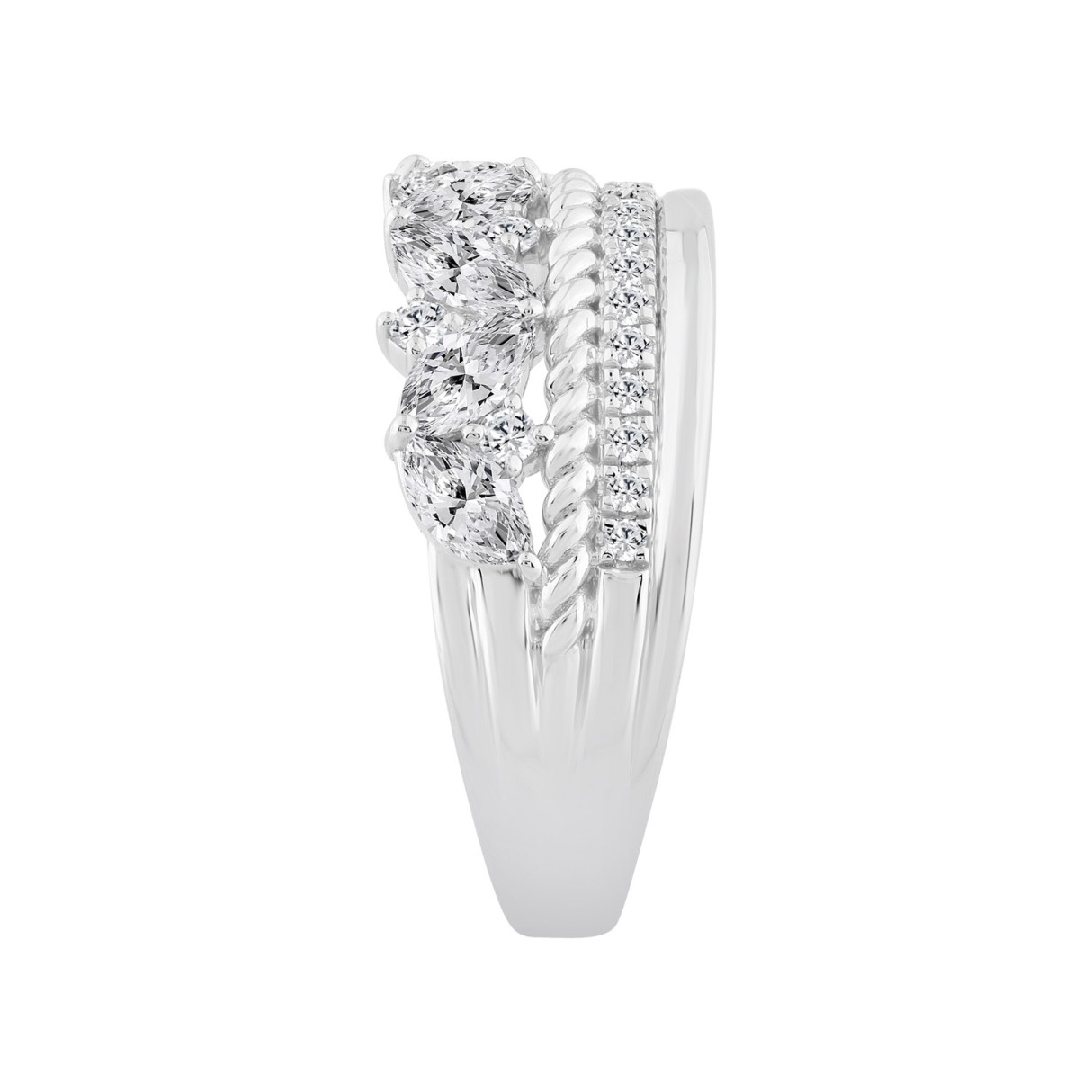 14K White Gold Ladies Fashion Ring with 1.00 CT Round & Marquise Diamonds