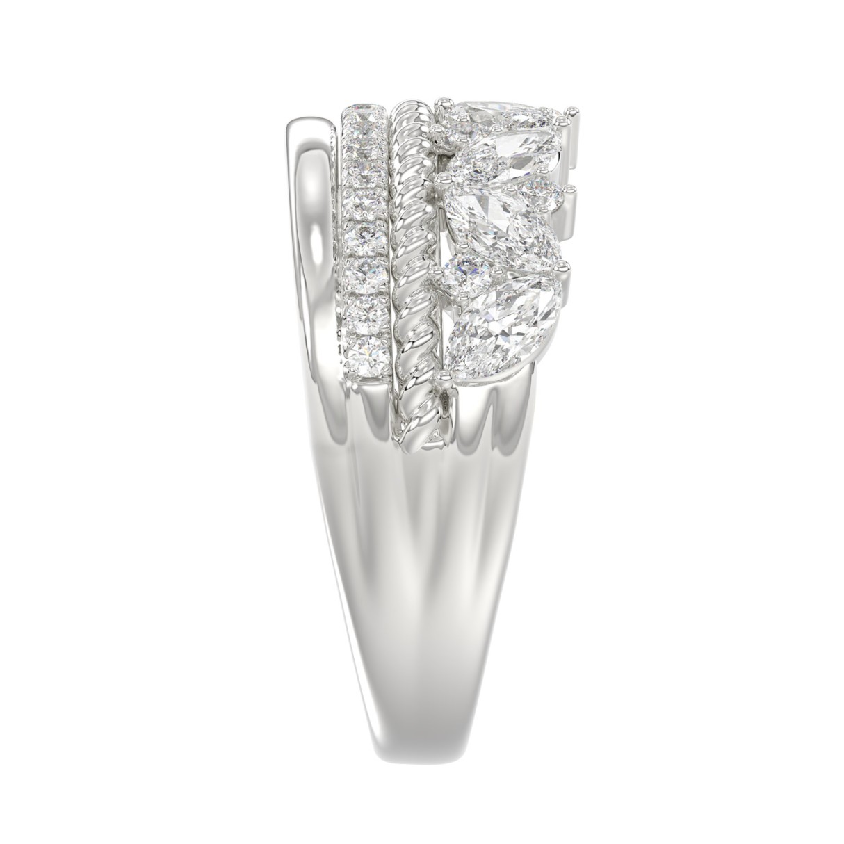 14K White Gold Ladies Fashion Ring with 1.00 CT Round & Marquise Diamonds
