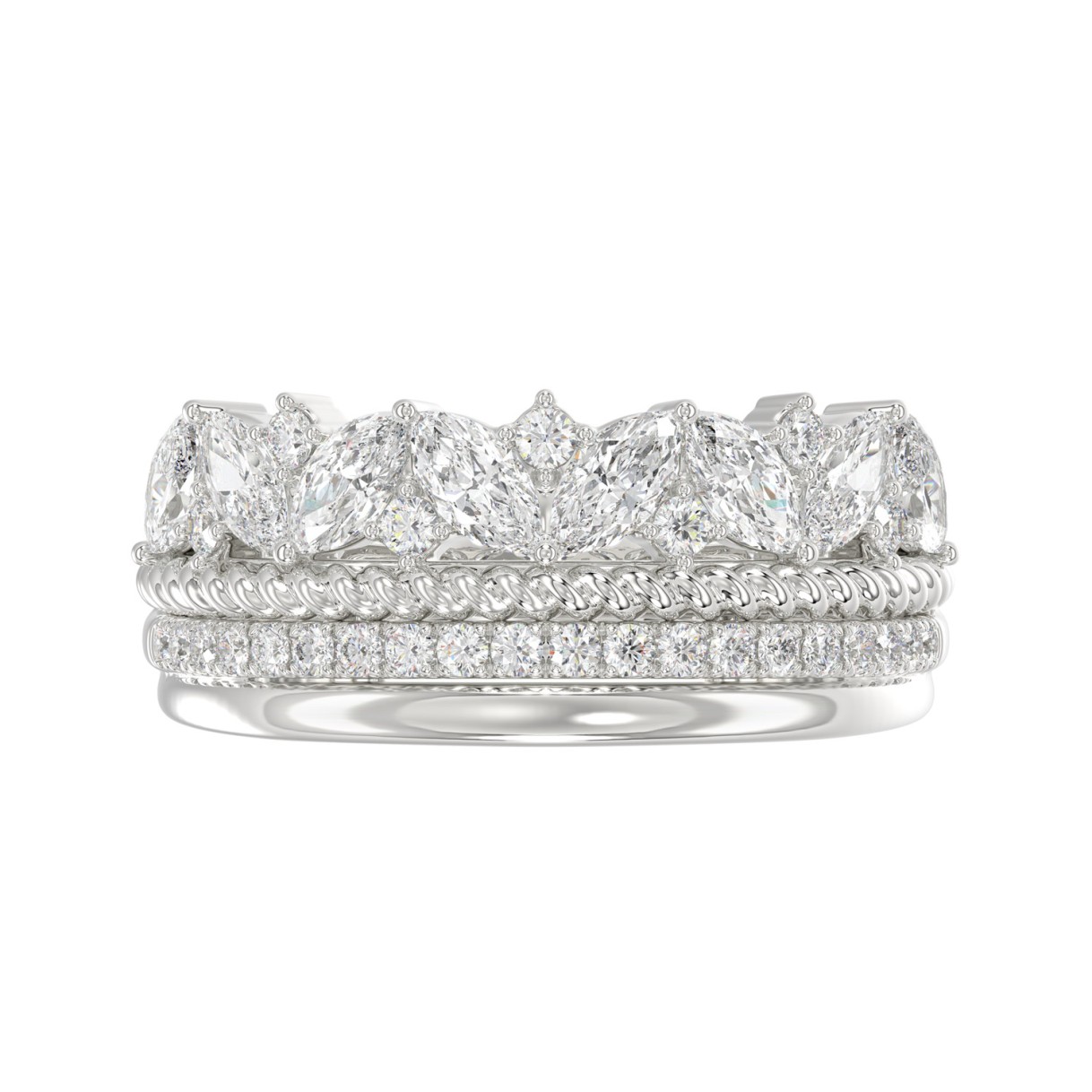 14K White Gold Ladies Fashion Ring with 1.00 CT Round & Marquise Diamonds