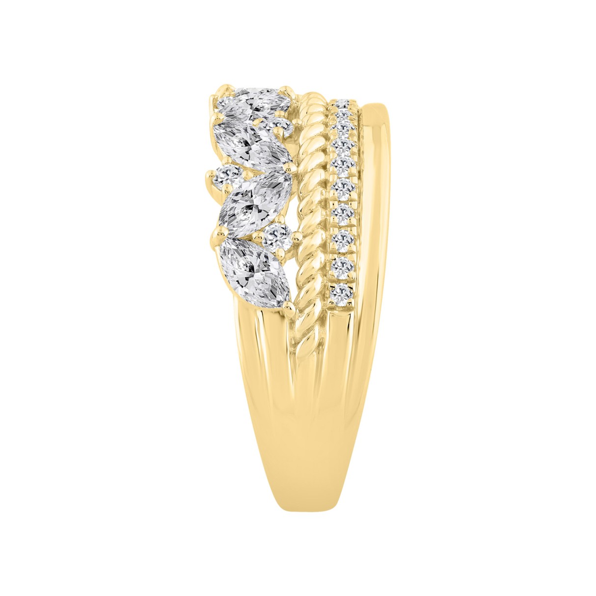 14K Yellow Gold Ladies Fashion Ring with 1.00 CT Round & Marquise Diamonds