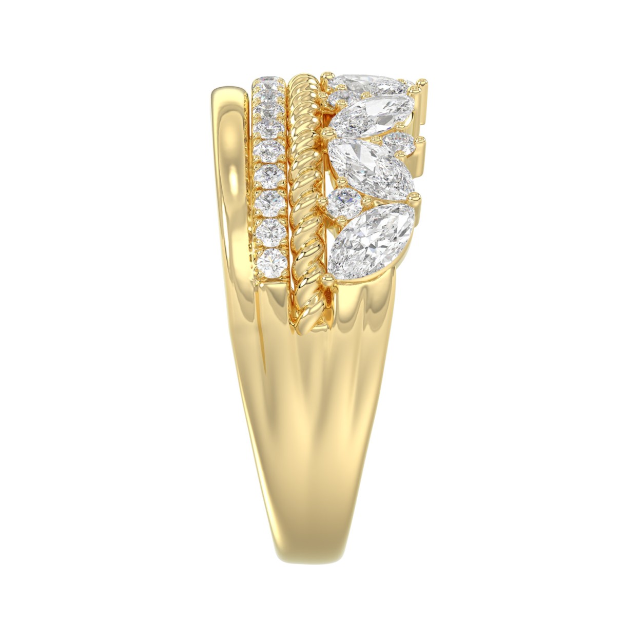 14K Yellow Gold Ladies Fashion Ring with 1.00 CT Round & Marquise Diamonds