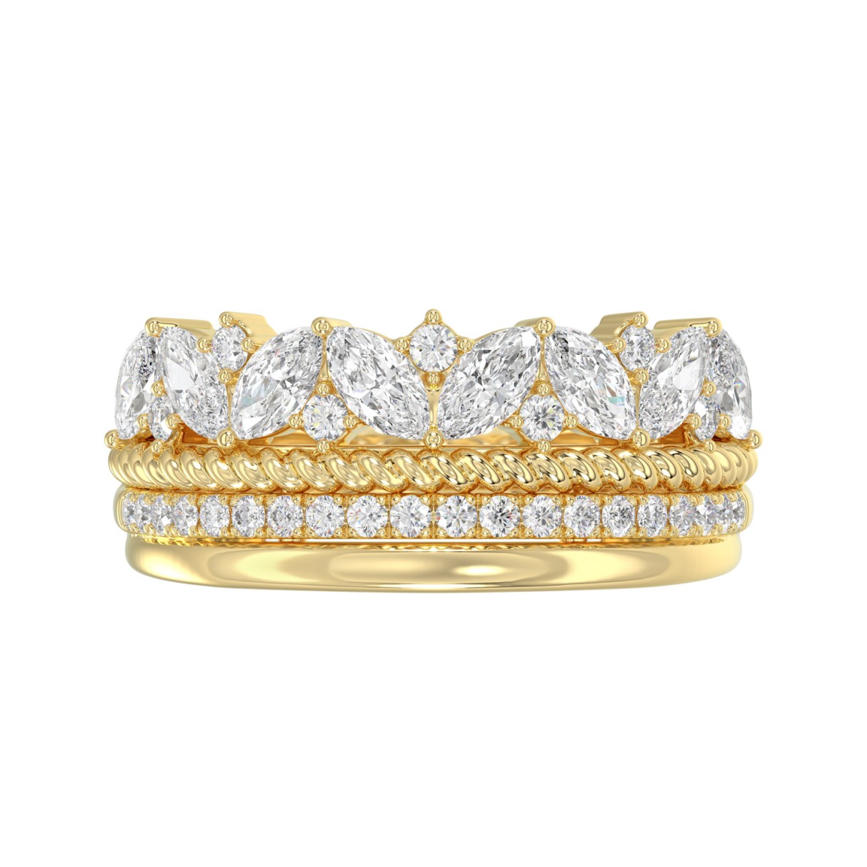 14K Yellow Gold Ladies Fashion Ring with 1.00 CT Round & Marquise Diamonds