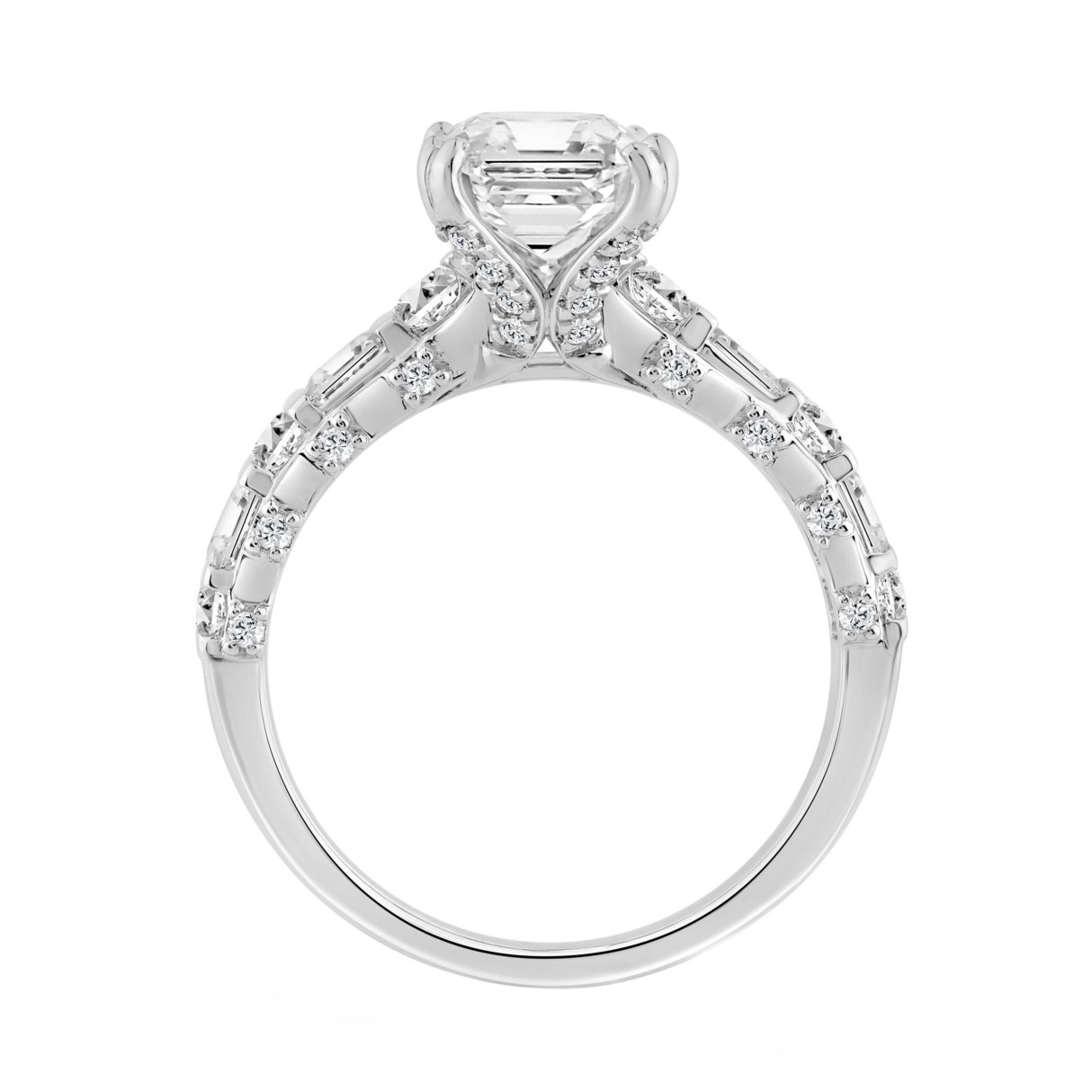 14K WHITE GOLD 5.00CT ROUND/CUSHION/BAGUETTE DIAMOND LADIES RING (CENTER STONE CUSHION DIAMOND 4CT