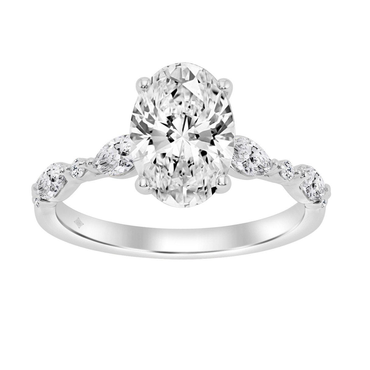 14K WHITE GOLD 2 1/2CT ROUND/OVAL/MARQUISE DIAMOND LADIES RING (CENTER STONE OVAL DIAMOND 2CT