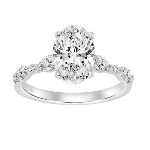 14K WHITE GOLD 2 1/2CT ROUND/OVAL/MARQUISE DIAMOND LADIES RING (CENTER STONE OVAL DIAMOND 2CT