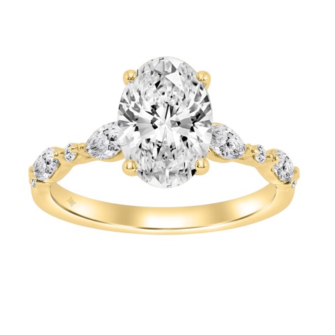 14K Yellow Gold Oval Diamond Ring 2 1/2CT With Round & Marquise Diamonds 2.00CT Oval Center stone (Color F-G Clarity VS1/VS2) 14K Yellow Gold Oval Diamond Ring 2 1/2CT With Round & Marquise Diamonds 2.00CT Oval Center stone (Color F-G Clarity VS1/VS2)