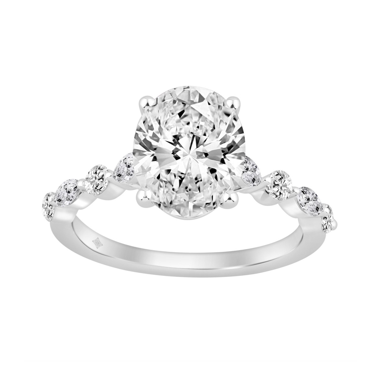 14K White Gold Oval Diamond Fancy Engagement Ring for Ladies 2 1/2CT with Marquise & Round Diamond 2.00CT Oval Center stone (Color F-G -Clarity VS1/VS2)
