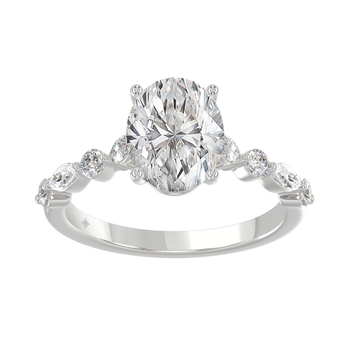 14K White Gold Oval Diamond Fancy Engagement Ring ...