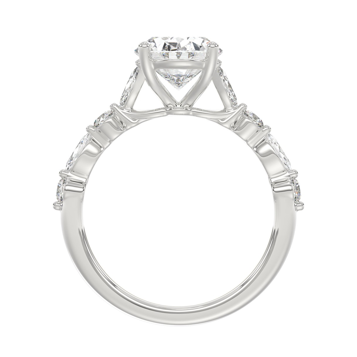 14K White Gold Oval Diamond Fancy Engagement Ring for Ladies 2 1/2CT with Marquise & Round Diamond 2.00CT Oval Center stone (Color F-G -Clarity VS1/VS2)