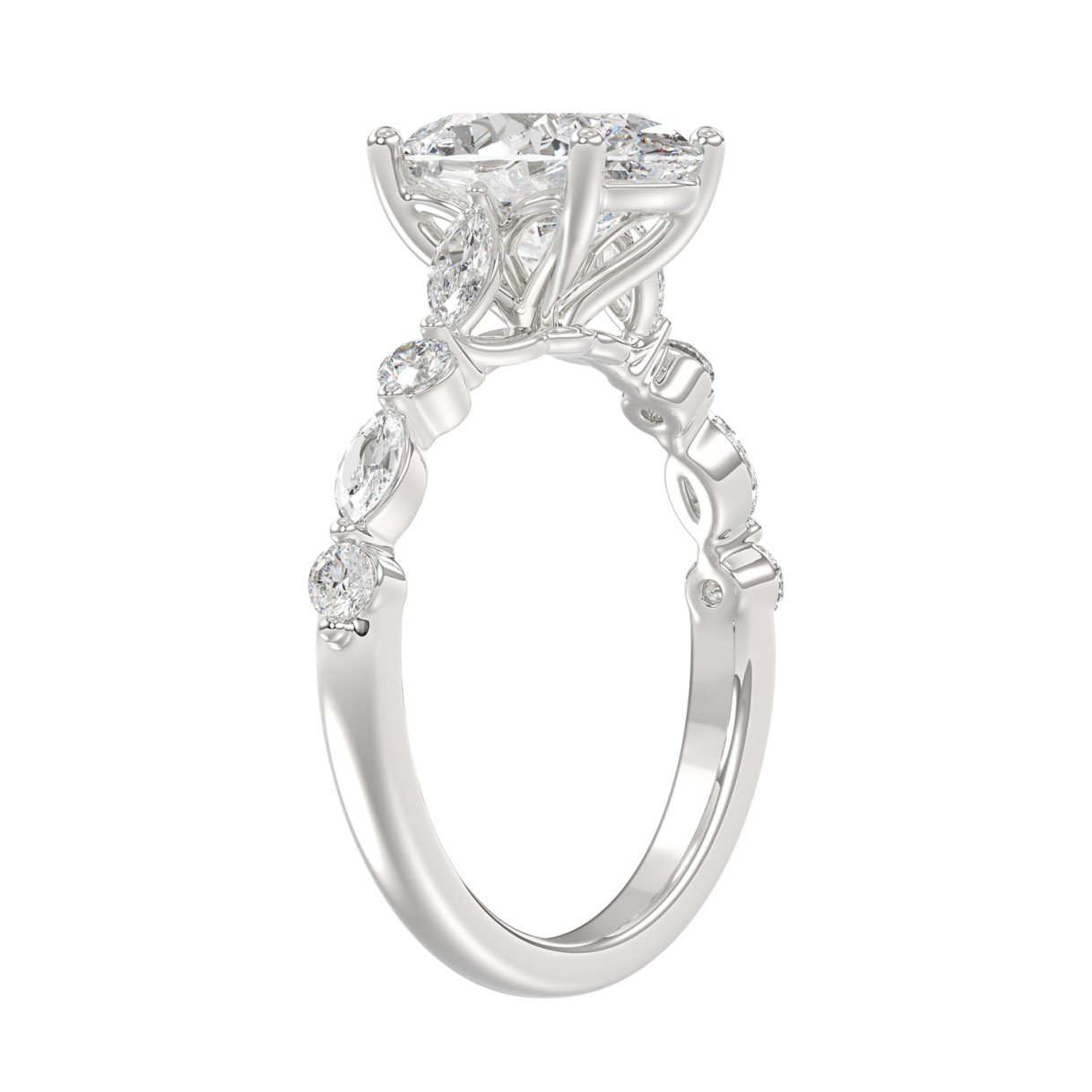 14K White Gold Oval Diamond Fancy Engagement Ring for Ladies 2 1/2CT with Marquise & Round Diamond 2.00CT Oval Center stone (Color F-G -Clarity VS1/VS2)