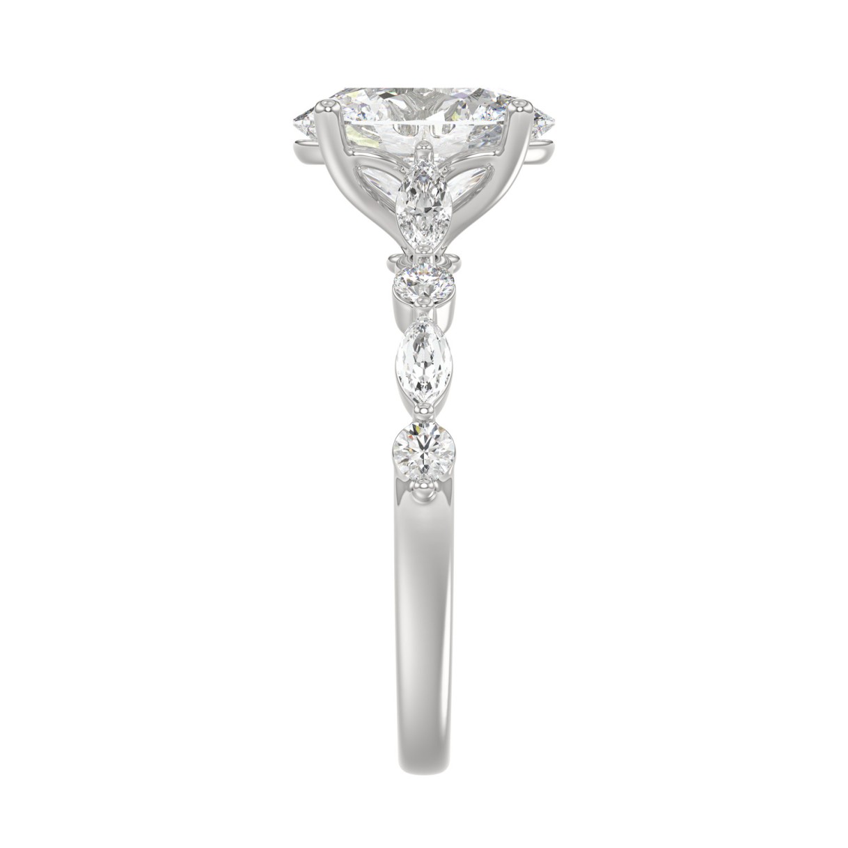14K White Gold Oval Diamond Fancy Engagement Ring for Ladies 2 1/2CT with Marquise & Round Diamond 2.00CT Oval Center stone (Color F-G -Clarity VS1/VS2)