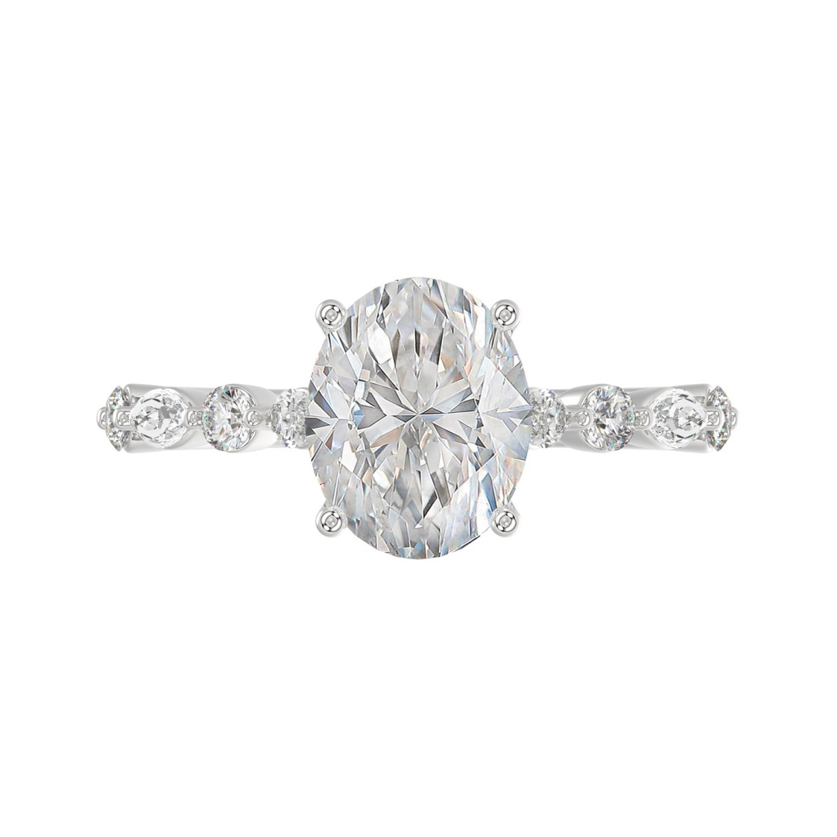 14K White Gold Oval Diamond Fancy Engagement Ring for Ladies 2 1/2CT with Marquise & Round Diamond 2.00CT Oval Center stone (Color F-G -Clarity VS1/VS2)