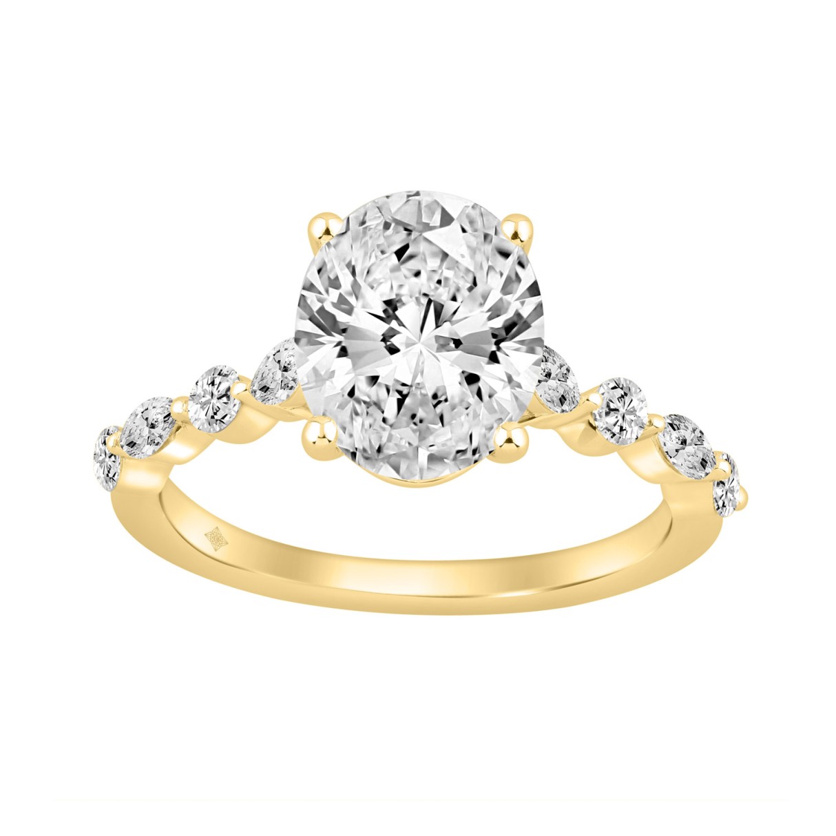 14K Yellow Gold Oval Diamond Fancy Engagement Ring for Ladies 2 1/2CT with Marquise & Round Diamond 2.00CT Oval Center stone (Color F-G -Clarity VS1/VS2)
