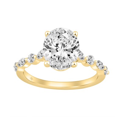 14K Yellow Gold Oval Diamond Fancy Engagement Ring for Ladies 2 1/2CT with Marquise & Round Diamond 2.00CT Oval Center stone (Color F-G -Clarity VS1/VS2)