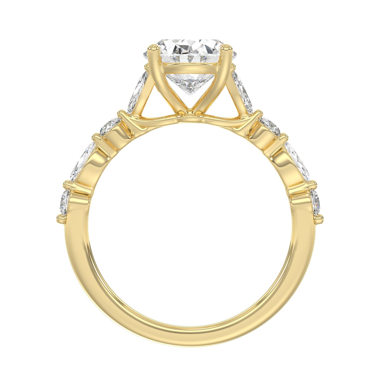 14K Yellow Gold Oval Diamond Fancy Engagement Ring for Ladies 2 1/2CT with Marquise & Round Diamond 2.00CT Oval Center stone (Color F-G -Clarity VS1/VS2)
