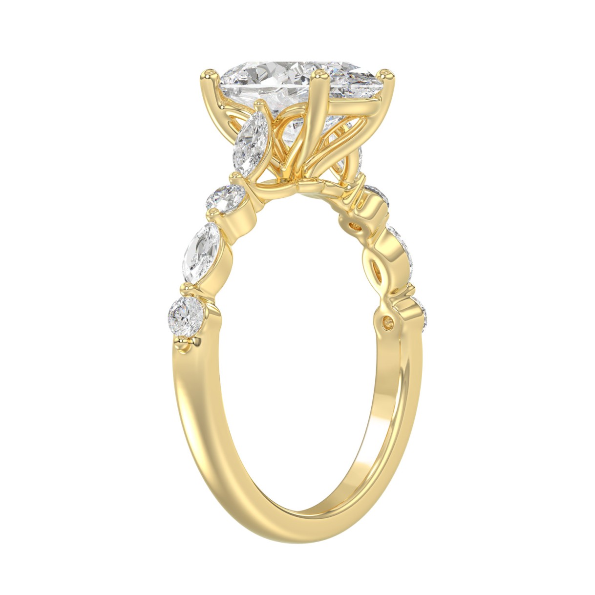 14K Yellow Gold Oval Diamond Fancy Engagement Ring for Ladies 2 1/2CT with Marquise & Round Diamond 2.00CT Oval Center stone (Color F-G -Clarity VS1/VS2)