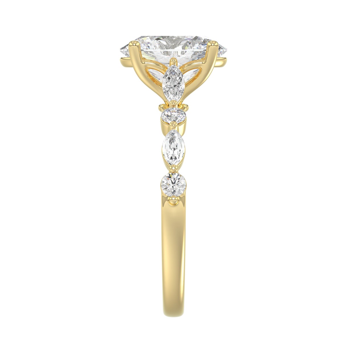 14K Yellow Gold Oval Diamond Fancy Engagement Ring for Ladies 2 1/2CT with Marquise & Round Diamond 2.00CT Oval Center stone (Color F-G -Clarity VS1/VS2)