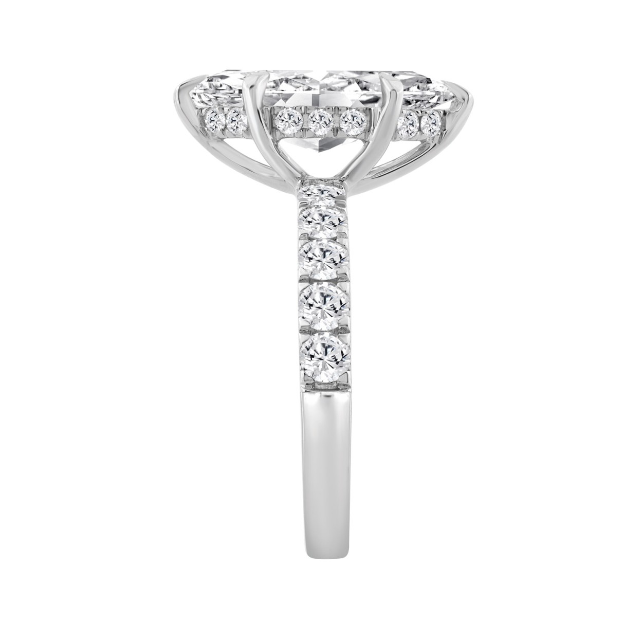 14K WHITE GOLD 4.00CT MARQUISE/ROUND DIAMOND LADIES RING (CENTER STONE MARQUISE DIAMOND 3.00CT)