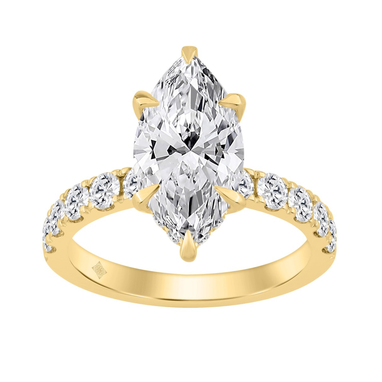 14K YELLOW GOLD 4.00CT MARQUISE/ROUND DIAMOND LADIES RING (CENTER STONE MARQUISE DIAMOND 3.00CT)